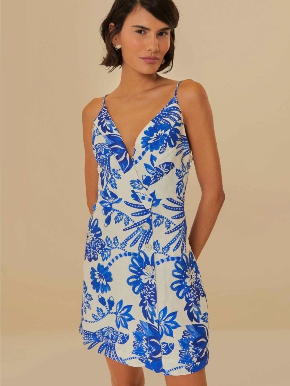 FARM Rio Floral Birds Linen Mini Dress, Size XS, NWOT 🇧🇷